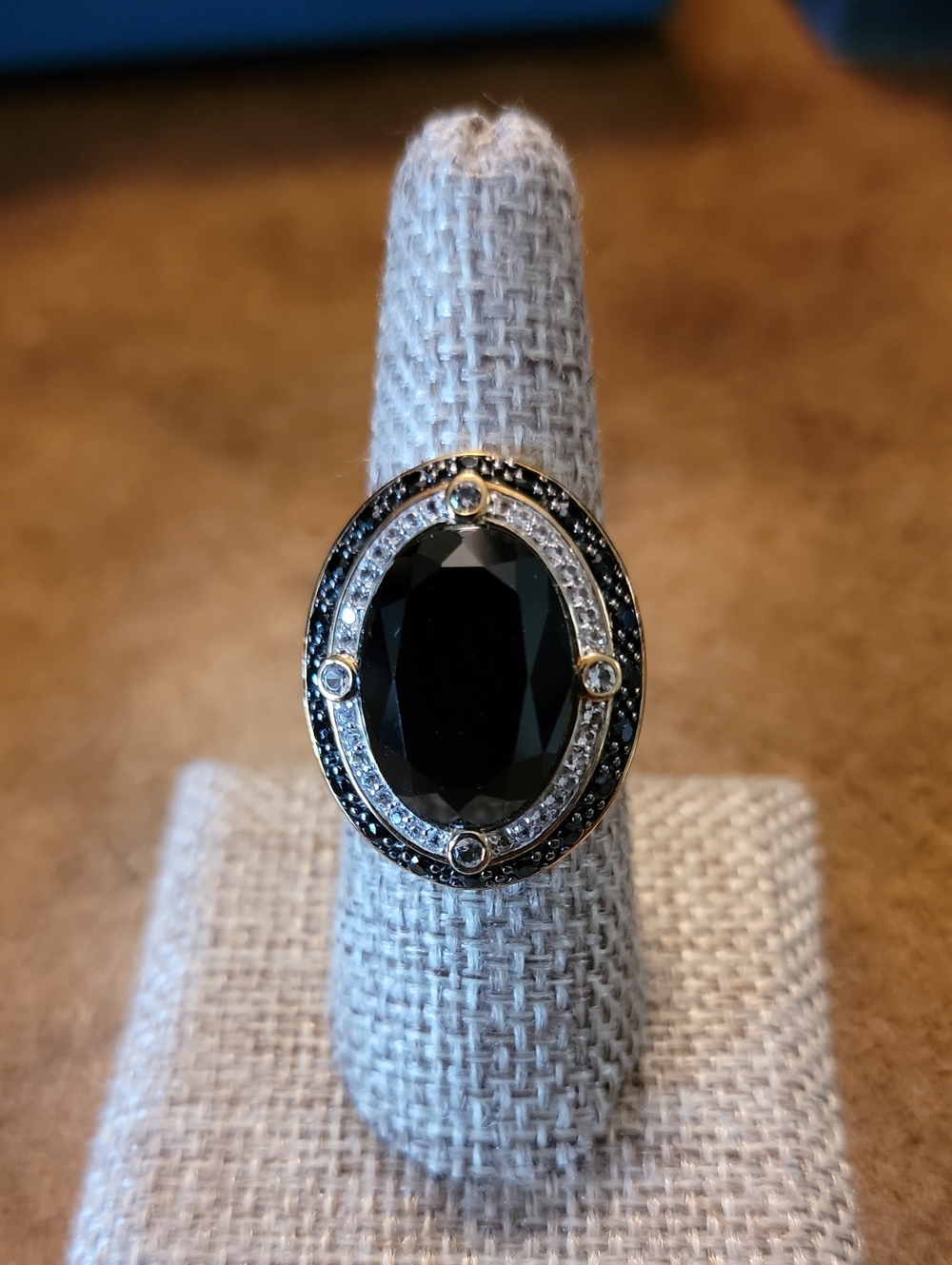 Black Spinel With Zircon Statement Ring In Gold Over Sterling Silver
